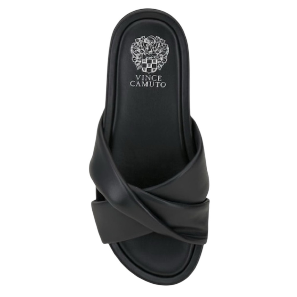 VINCE CAMUTO Rareden Black Leather Platform Embellished Slides Sandals Size 6.5